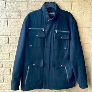 EMANUEL UNGARO MENS FRONT POCKETS BLACK WOOL BLENDED FULL ZIP JACKET SIZE LARGE